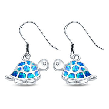 Drop Dangle Turtle Earrings Lab Created Blue Opal 925 Sterling Silver(15mm)